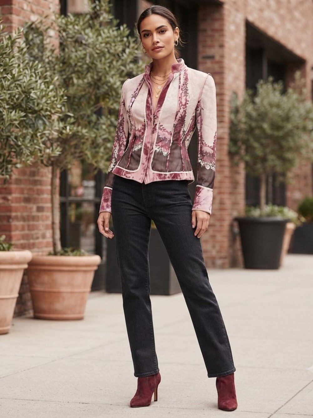 Elie Tahari Reversible Pink Tweed Velvet Jacket Sz M Bohemian Chic 2 Sided Look